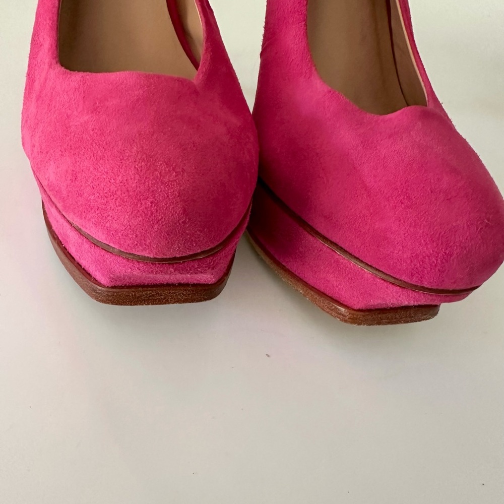 Pour La Victoire Fuchsia Suede Slingback Heels - Picture 9 of 14